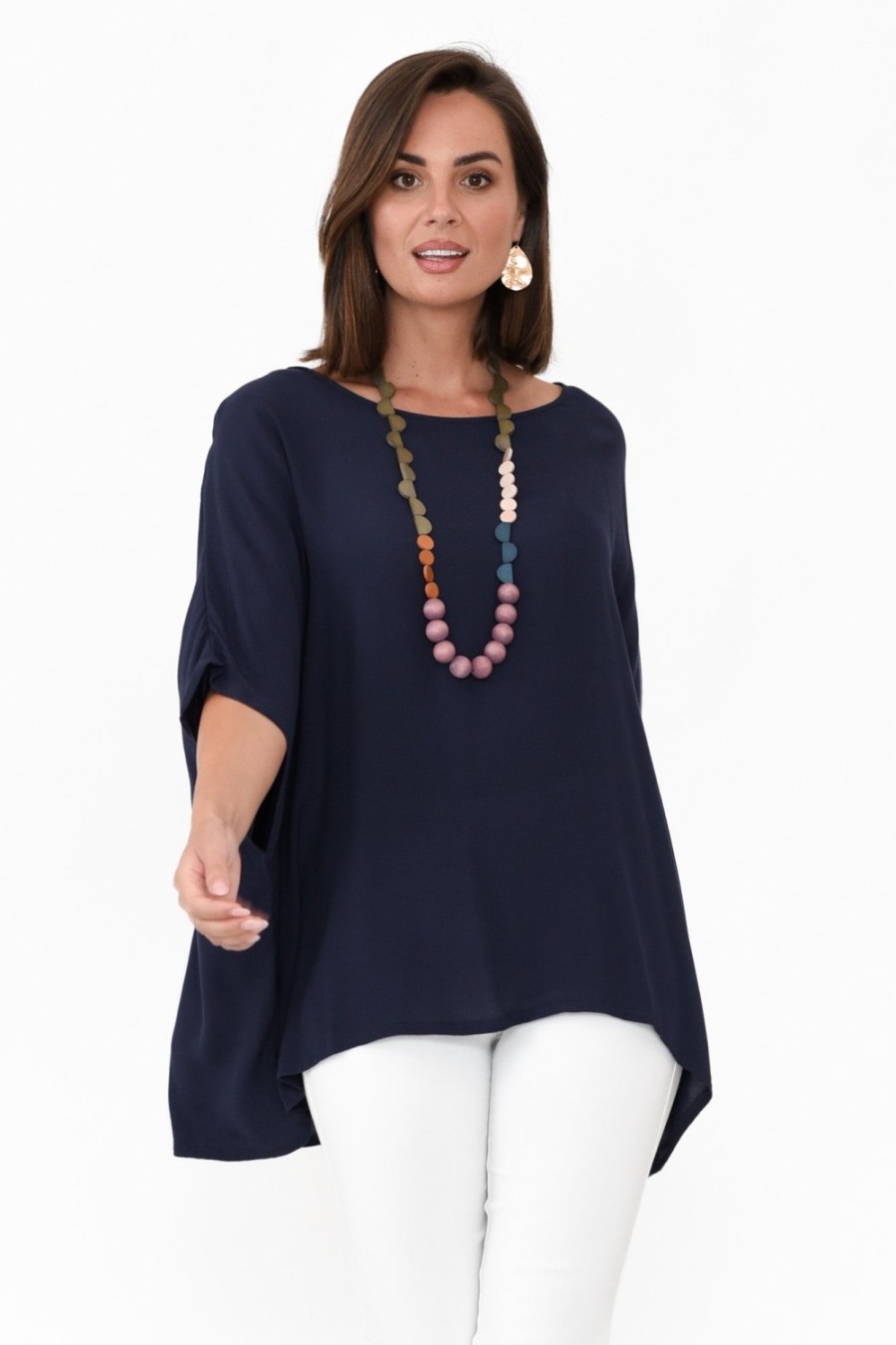 Clothing Slate the Label Sleeved Tops | Mali Navy Drape Top