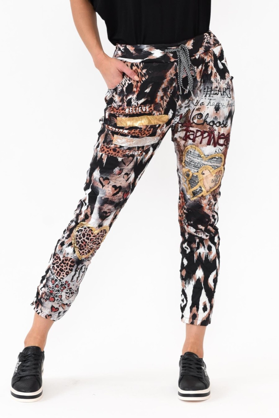 Clothing La Strada Pants | Russo Black Animal Drawstring Pant