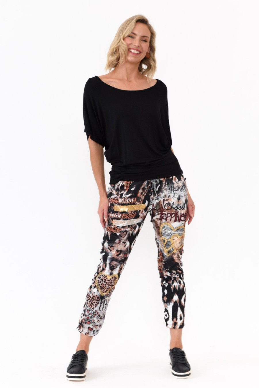 Clothing La Strada Pants | Russo Black Animal Drawstring Pant