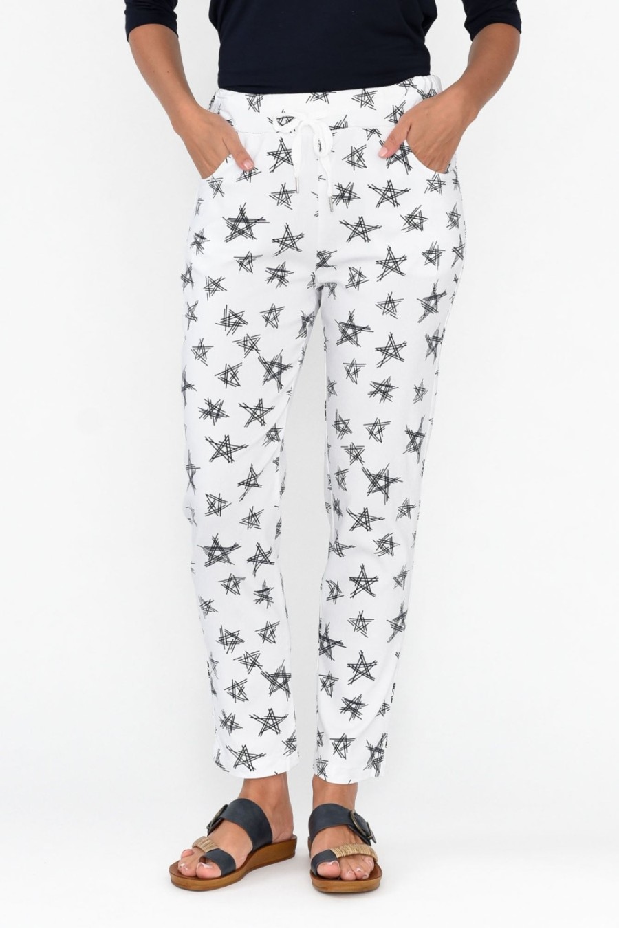 Clothing Cali and Co Pants | Boyce White Star Cotton Blend Stretch Pant