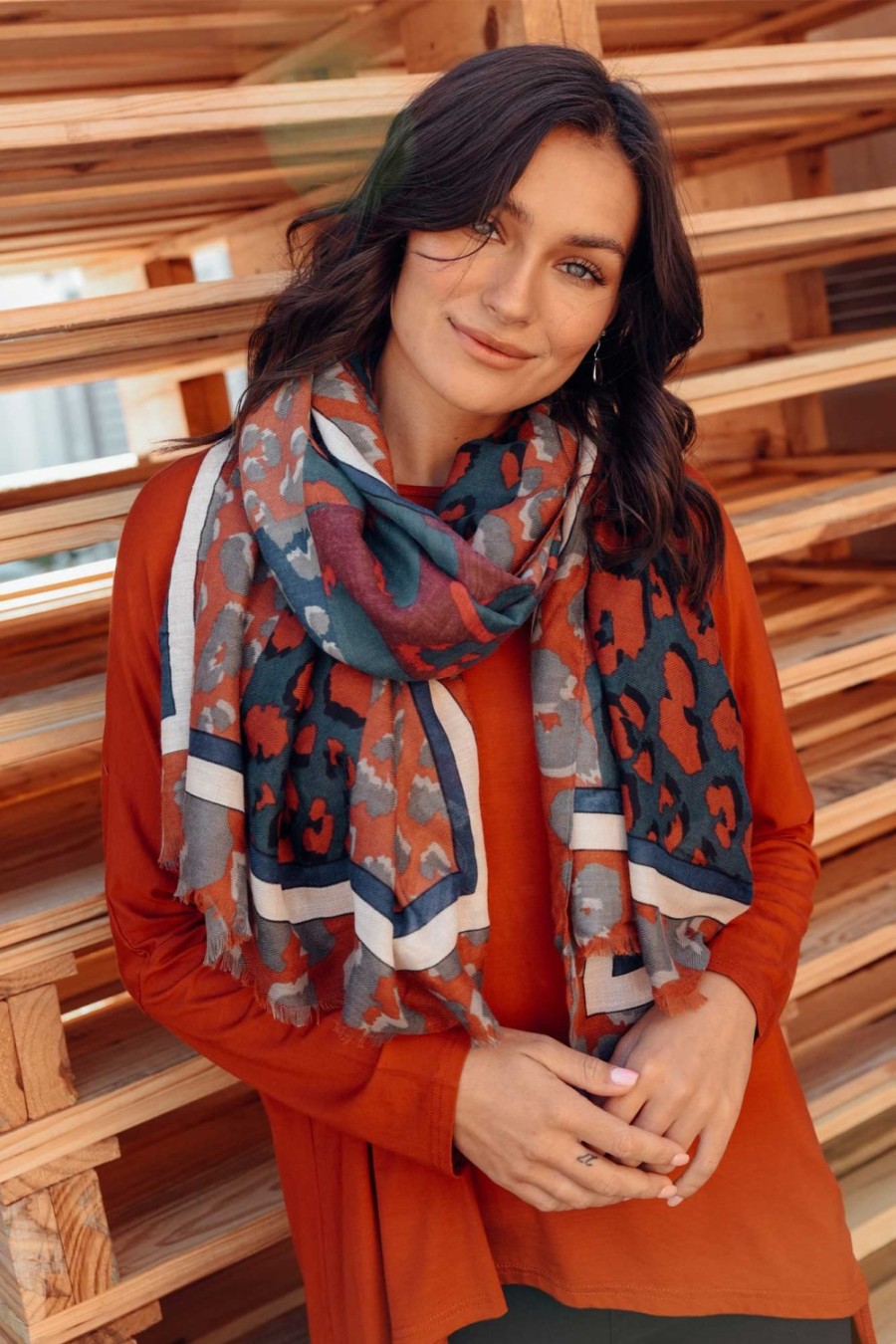 Clothing Lemon Tree Scarves | Tasmin Rust Animal Scarf