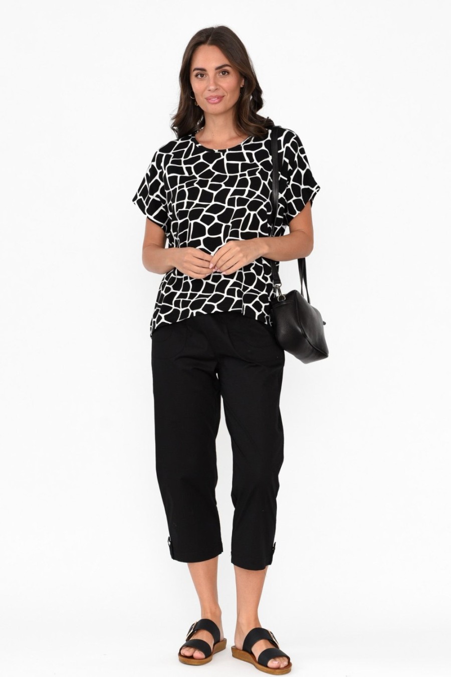 Clothing Bamboo Whispers Sleeved Tops | Kirby Black Geo Bamboo Tee