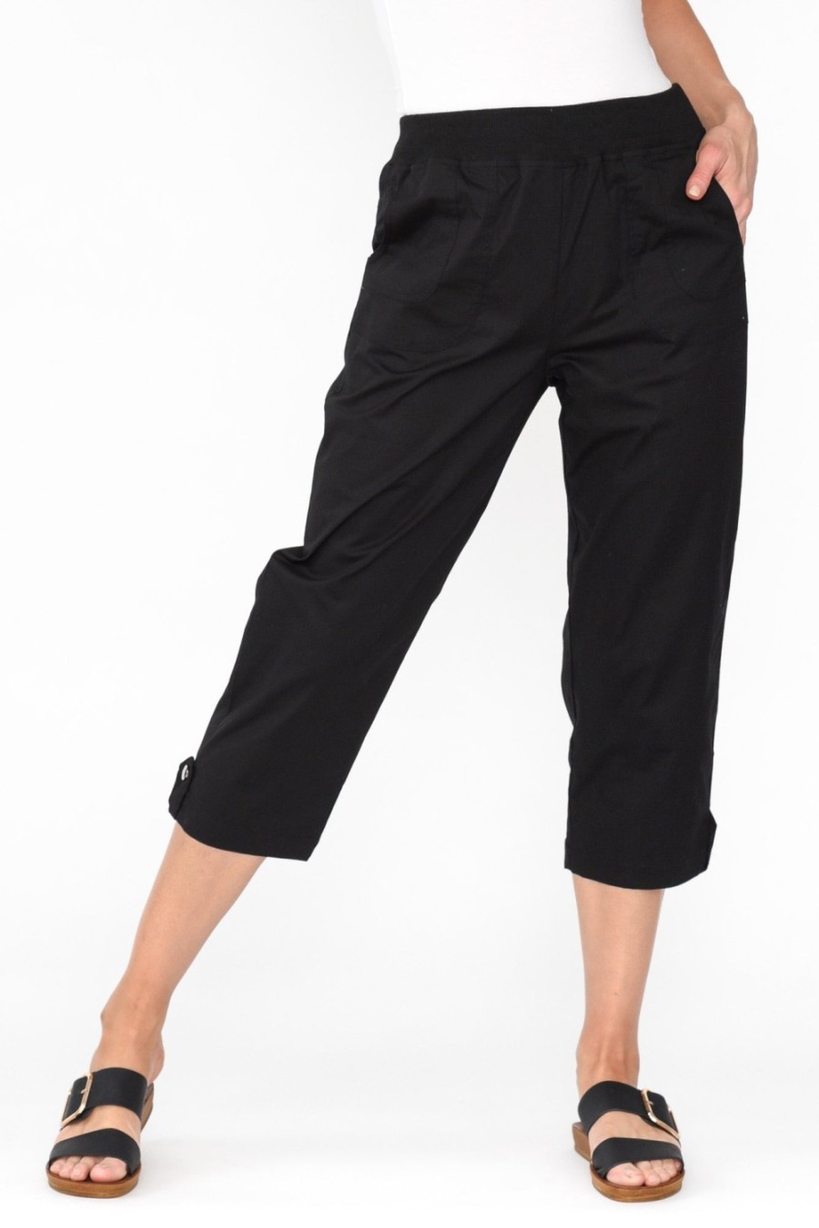 Clothing Threadz Pants | Marta Black Cotton 3/4 Pant