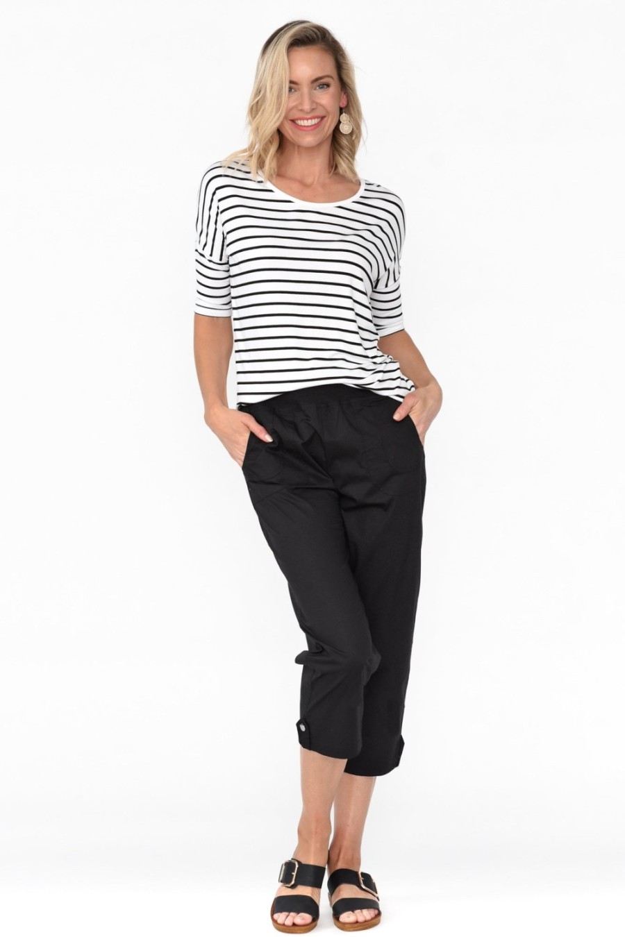 Clothing Threadz Pants | Marta Black Cotton 3/4 Pant