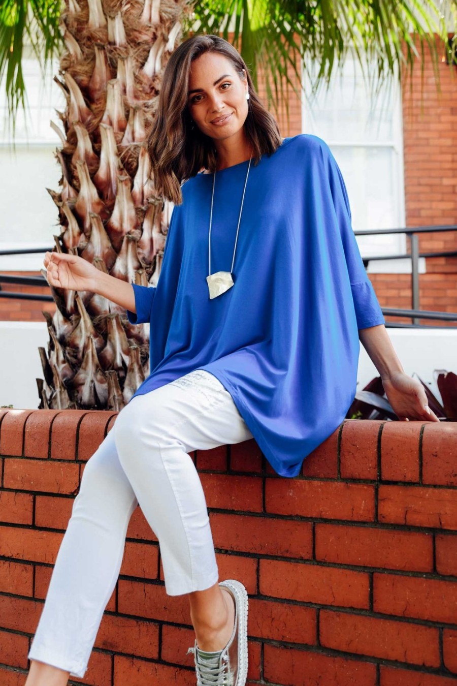 Clothing PQ Tunic Tops | Simplicity Cobalt Bamboo Drape Top