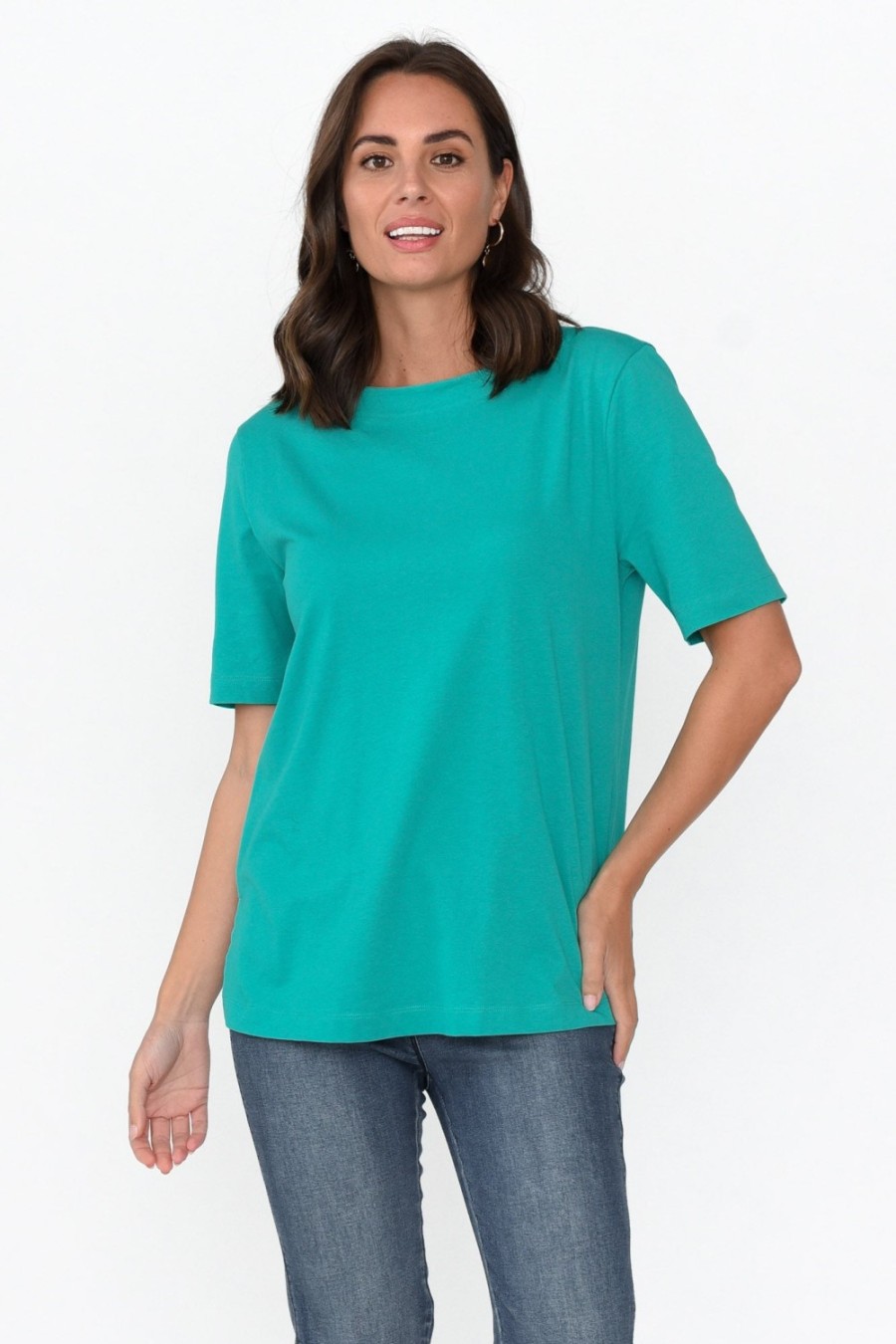 Clothing Betty Basics Cotton Tops | Rosalie Jade Green Cotton Tee