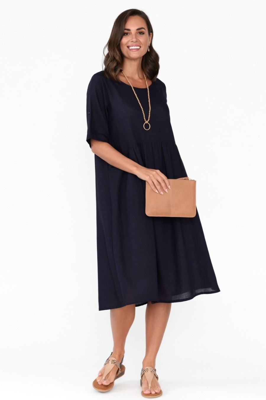 Clothing One Summer Cotton Dresses | Sloane Navy Cotton Blend Dress