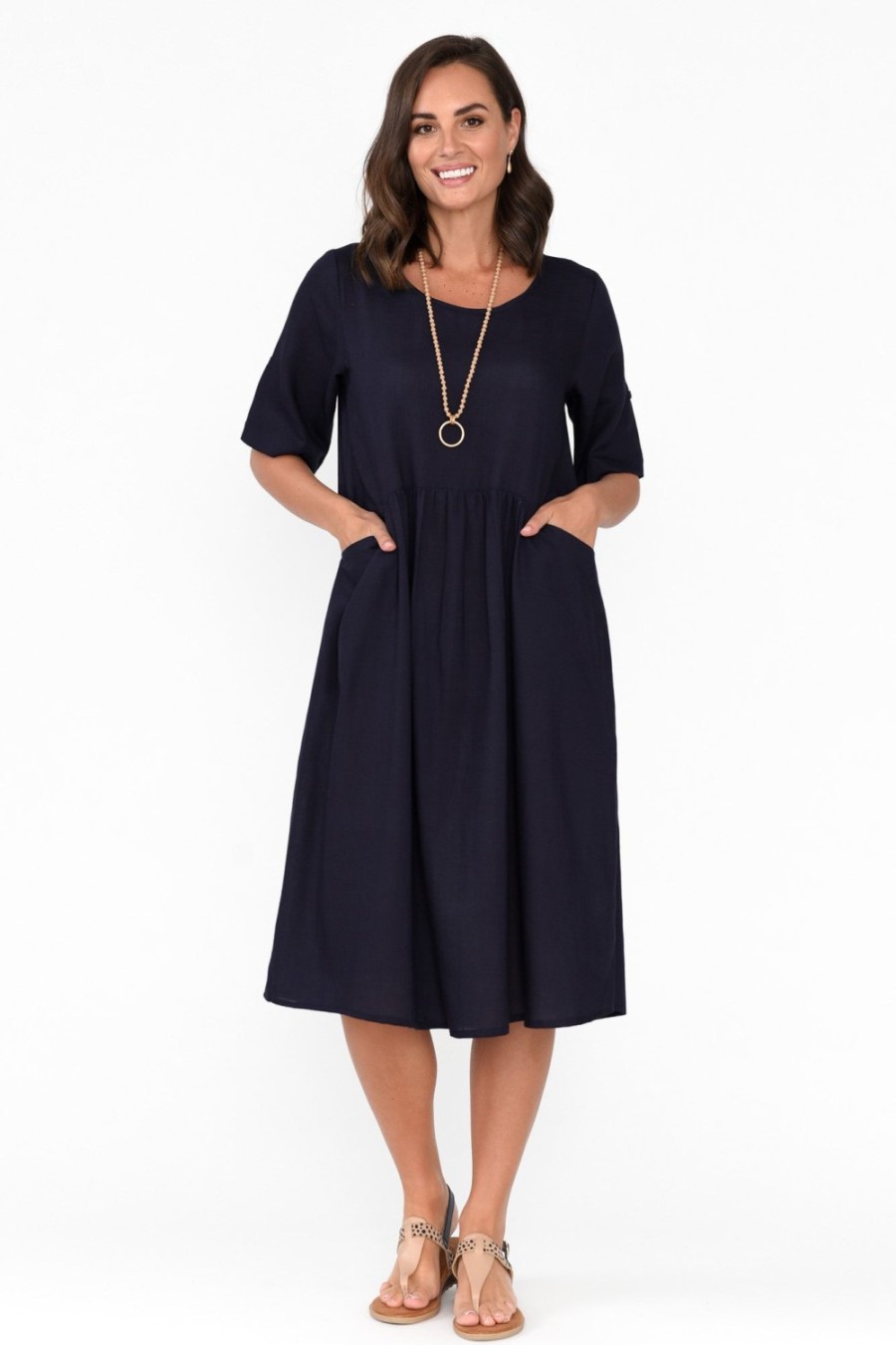 Clothing One Summer Cotton Dresses | Sloane Navy Cotton Blend Dress