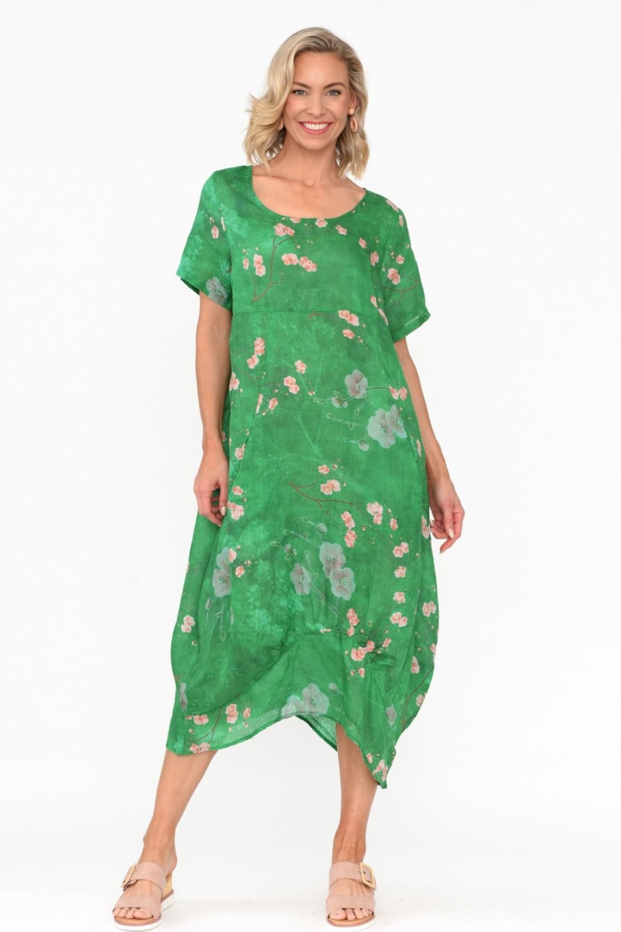 Clothing Cali and Co Linen Dresses | Mattie Green Blossom Linen Dress