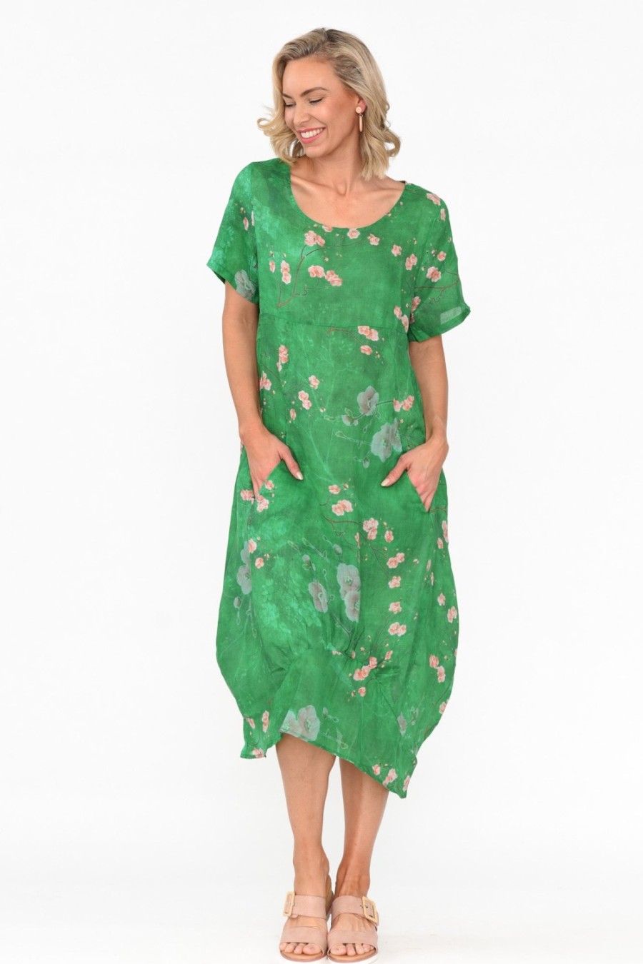 Clothing Cali and Co Linen Dresses | Mattie Green Blossom Linen Dress