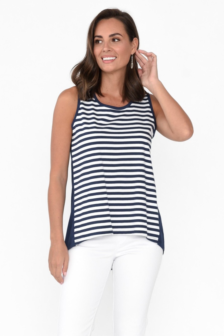 Clothing Betty Basics Cotton Tops | Josie Navy Stripe Cotton Tank