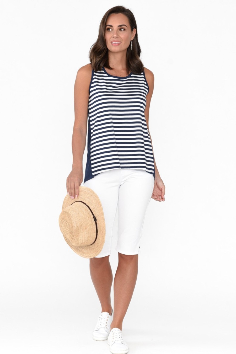 Clothing Betty Basics Cotton Tops | Josie Navy Stripe Cotton Tank