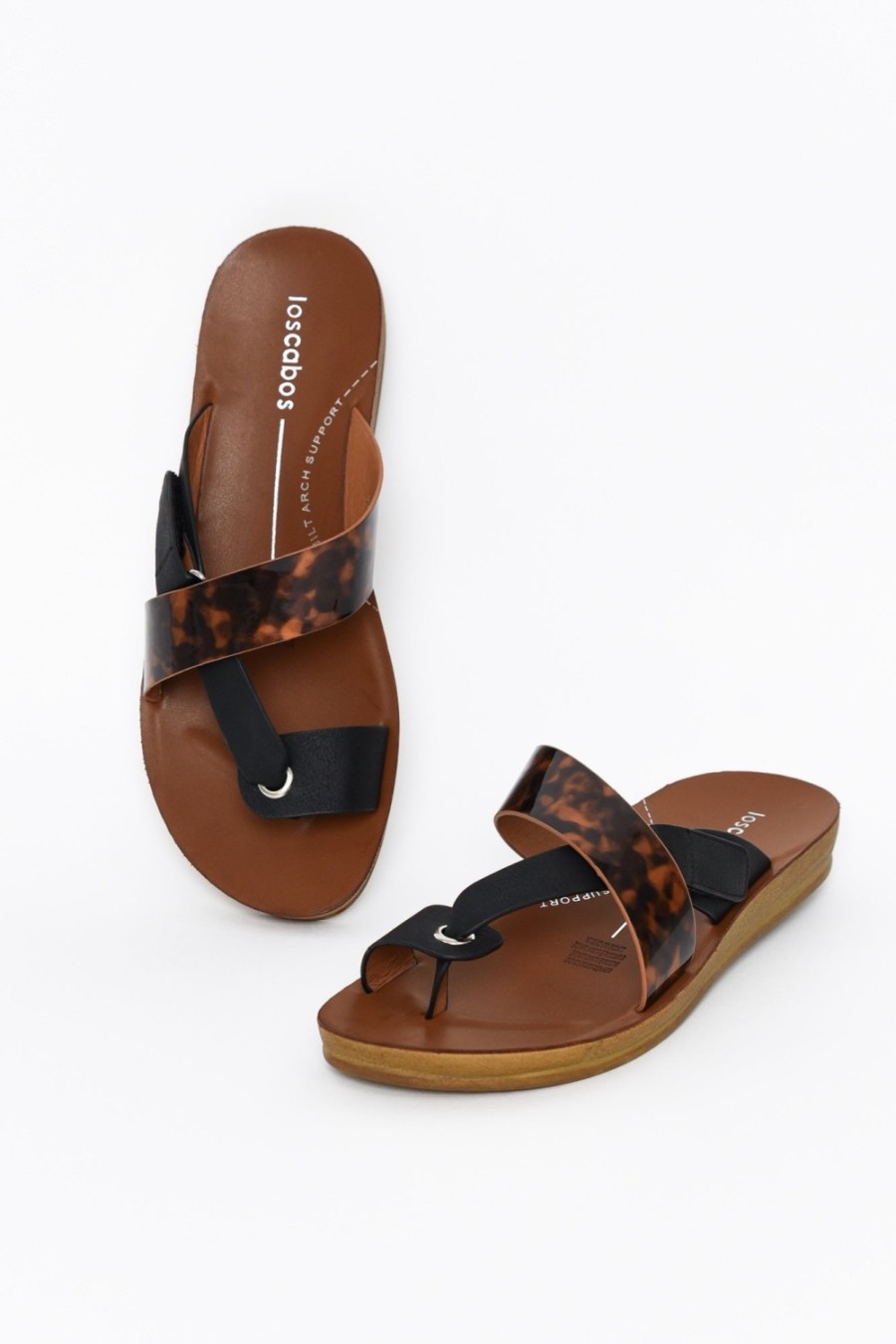 Shoes Los Cabos Slides | Bry Black Tortoise Multi Strap Slide