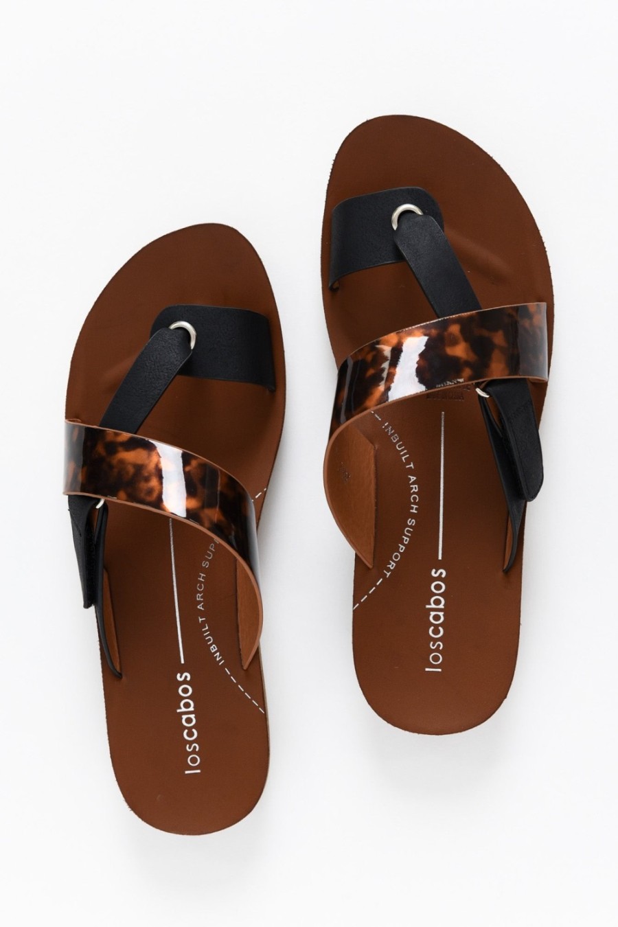 Shoes Los Cabos Slides | Bry Black Tortoise Multi Strap Slide