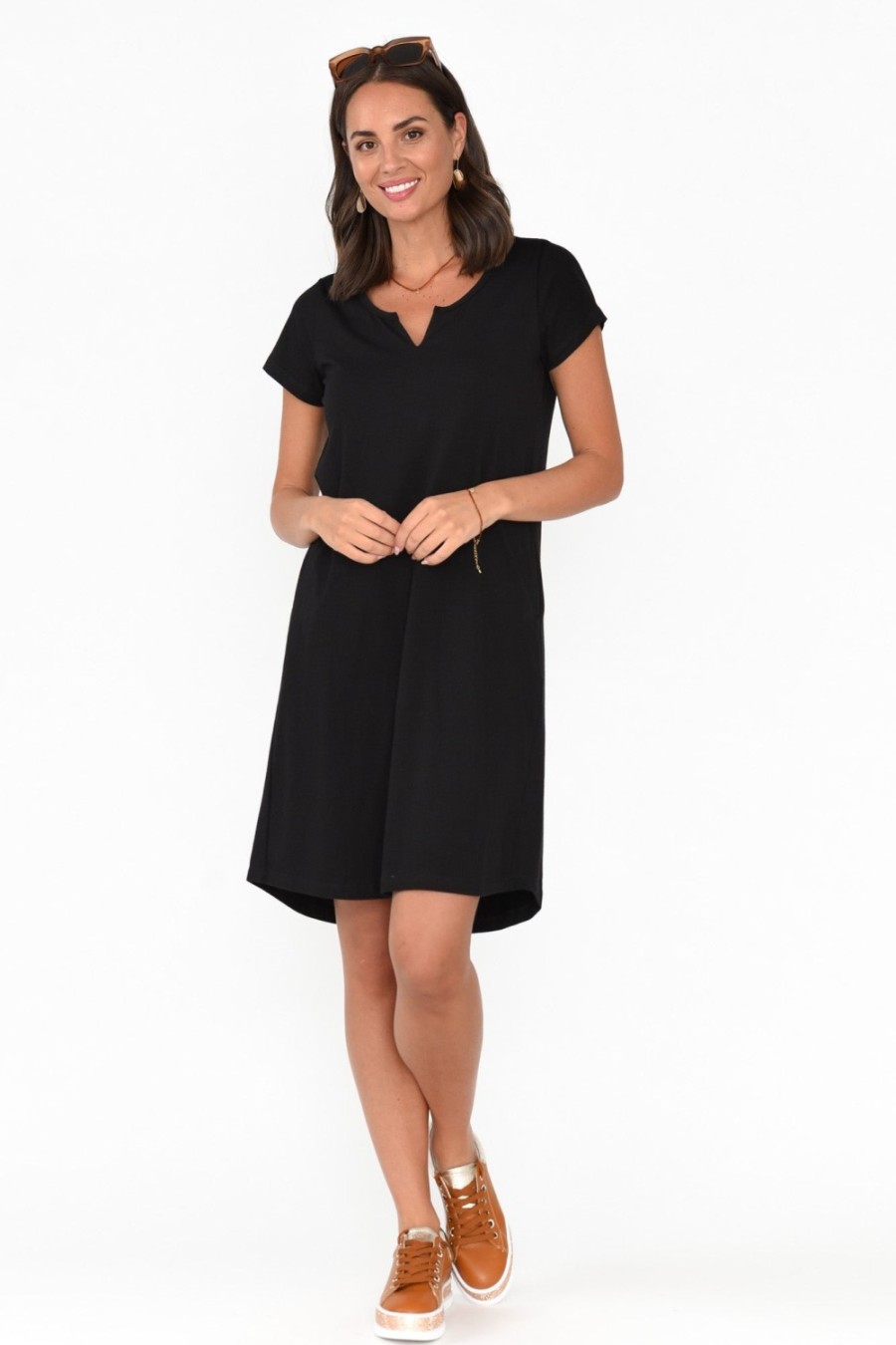 Clothing One Ten Willow Cotton Dresses | Mandy Black Cotton Tee Dress