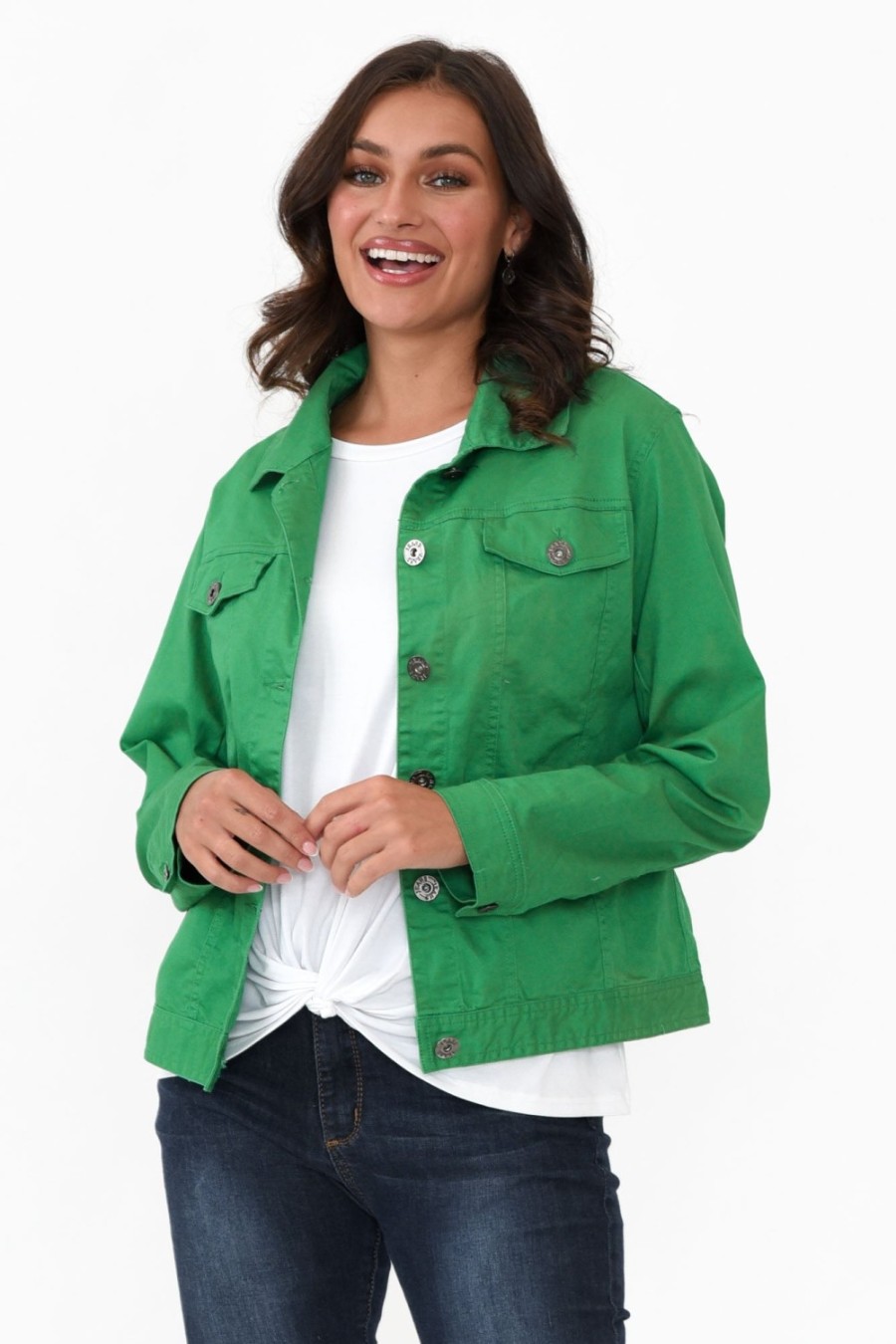 Clothing Cali and Co Jackets | Florida Green Cotton Stretch Jacket