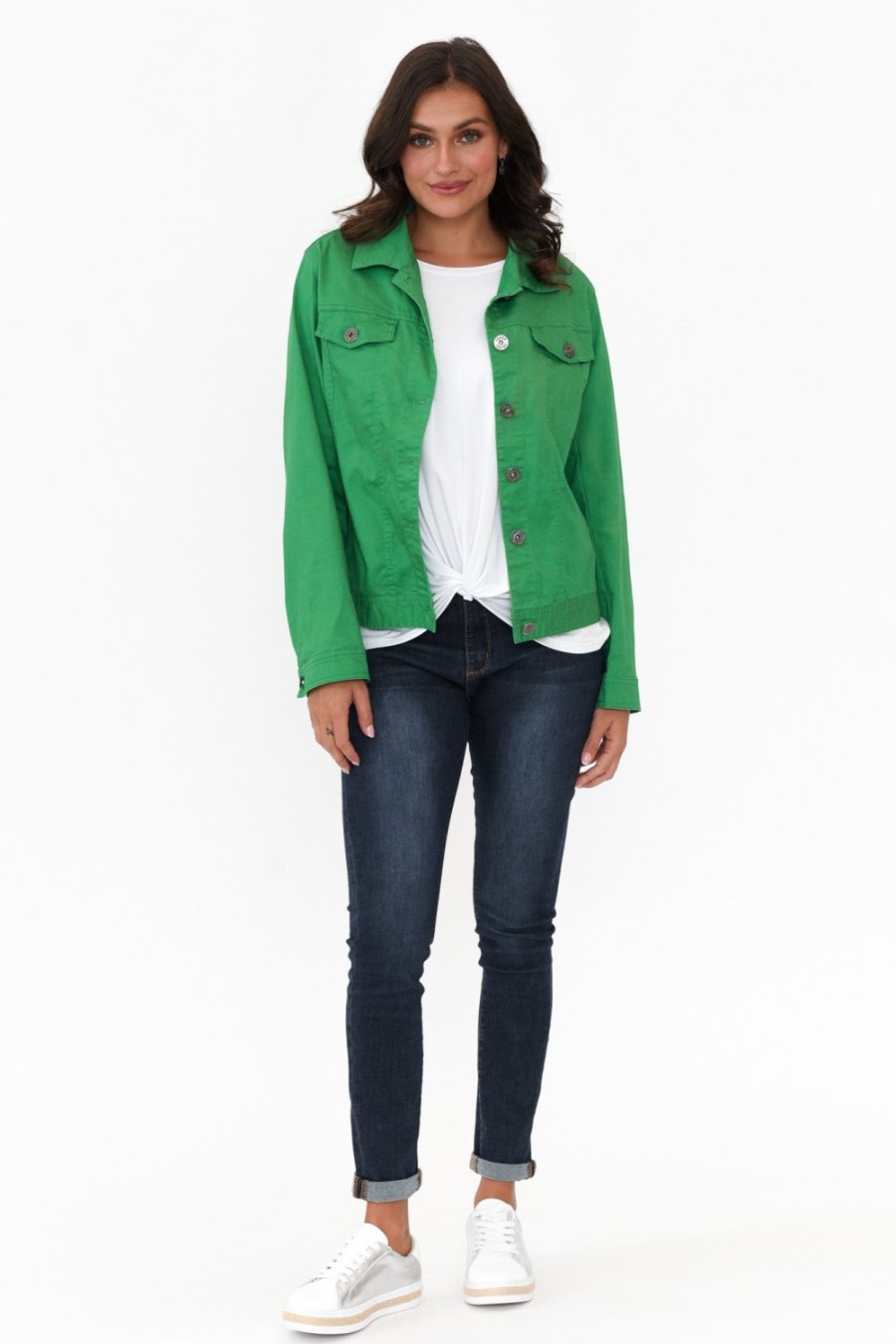 Clothing Cali and Co Jackets | Florida Green Cotton Stretch Jacket