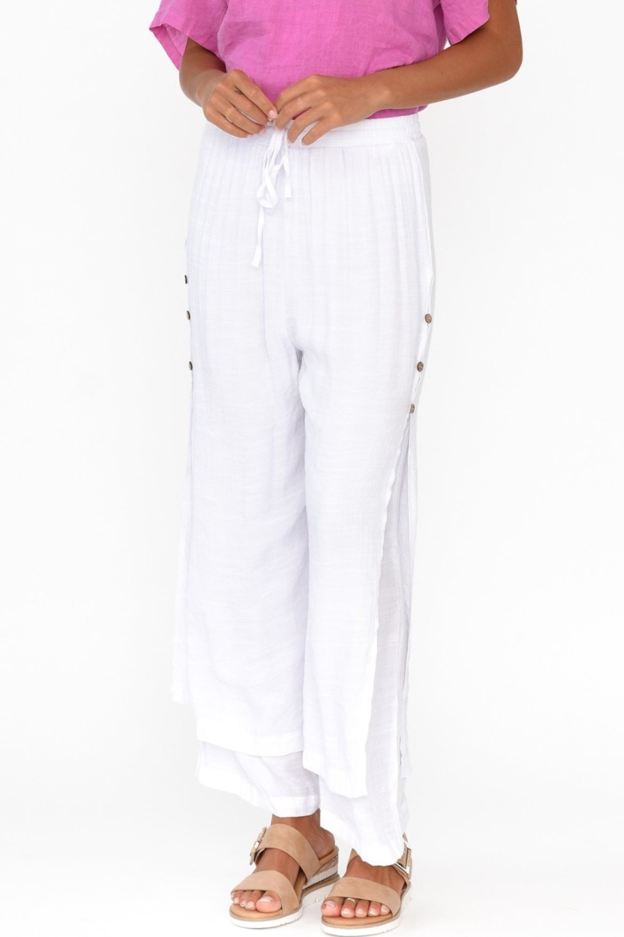 Clothing La Mode Pants | Aida White Cotton Blend Layered Pant