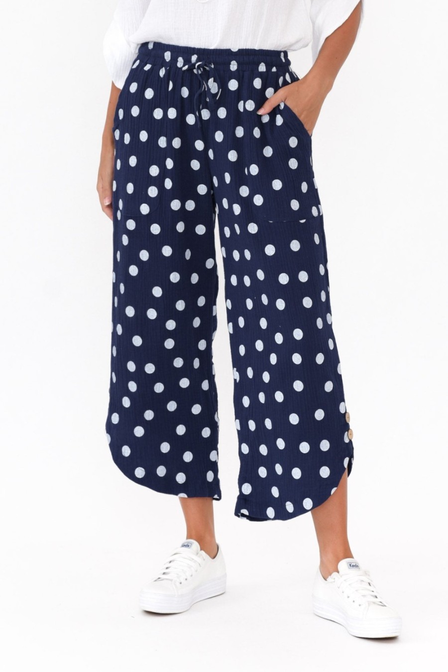 Clothing Hourglass Pants | Wallace Navy Spot Crinkle Cotton Pant