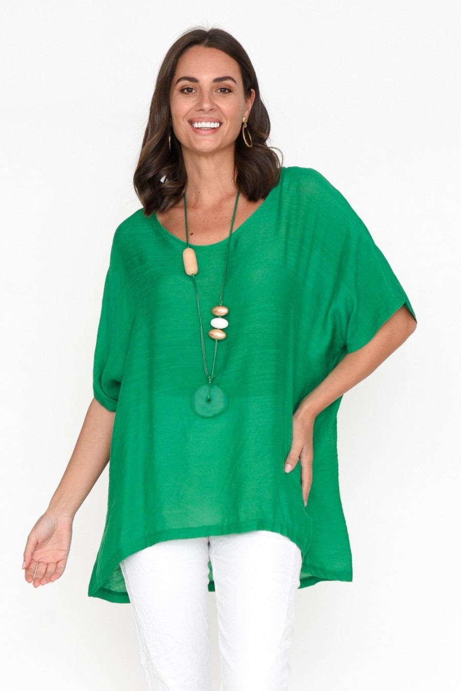 Clothing Cotton Village Cotton Tops | Elvira Green Drape Top