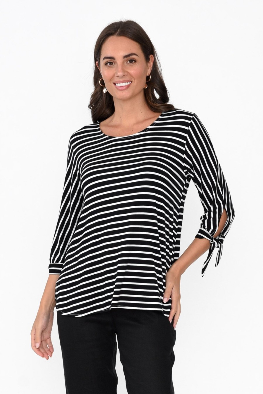 Clothing Bamboo Whispers Sleeved Tops | Tasmyn Black Stripe Bamboo Top