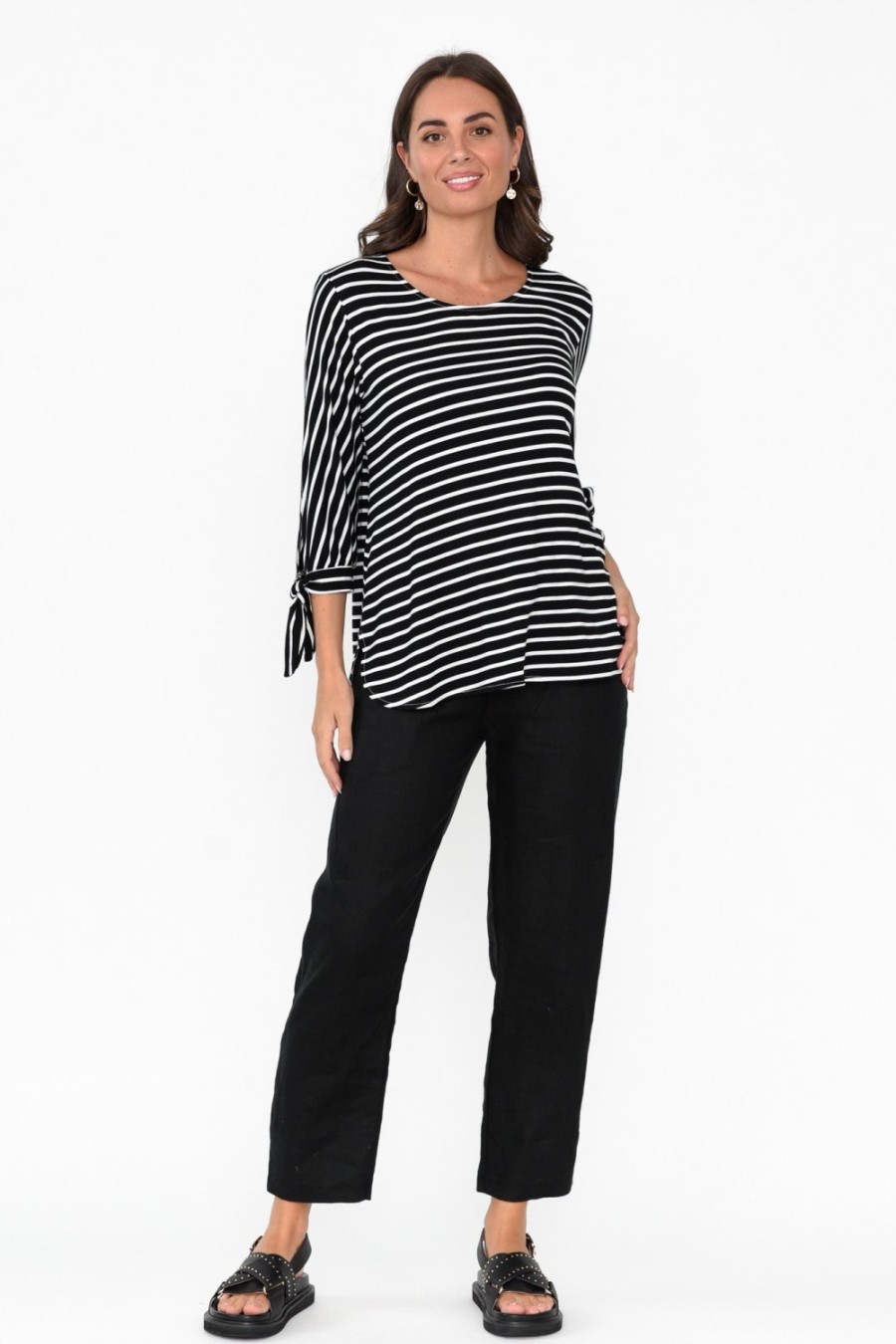 Clothing Bamboo Whispers Sleeved Tops | Tasmyn Black Stripe Bamboo Top