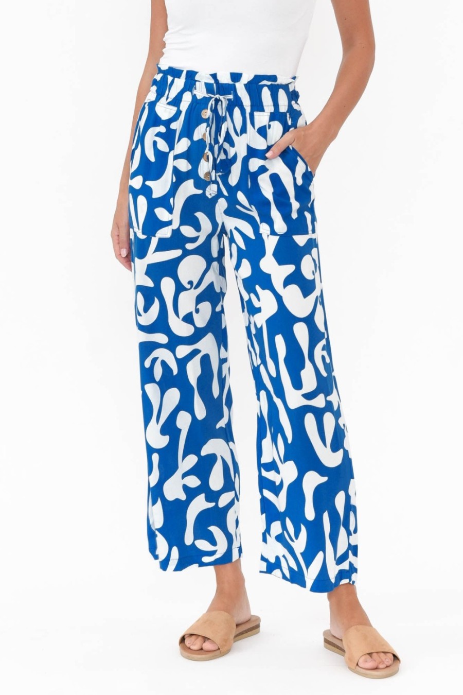 Clothing New U Collection Pants | Colton Blue Abstract Drawstring Pant