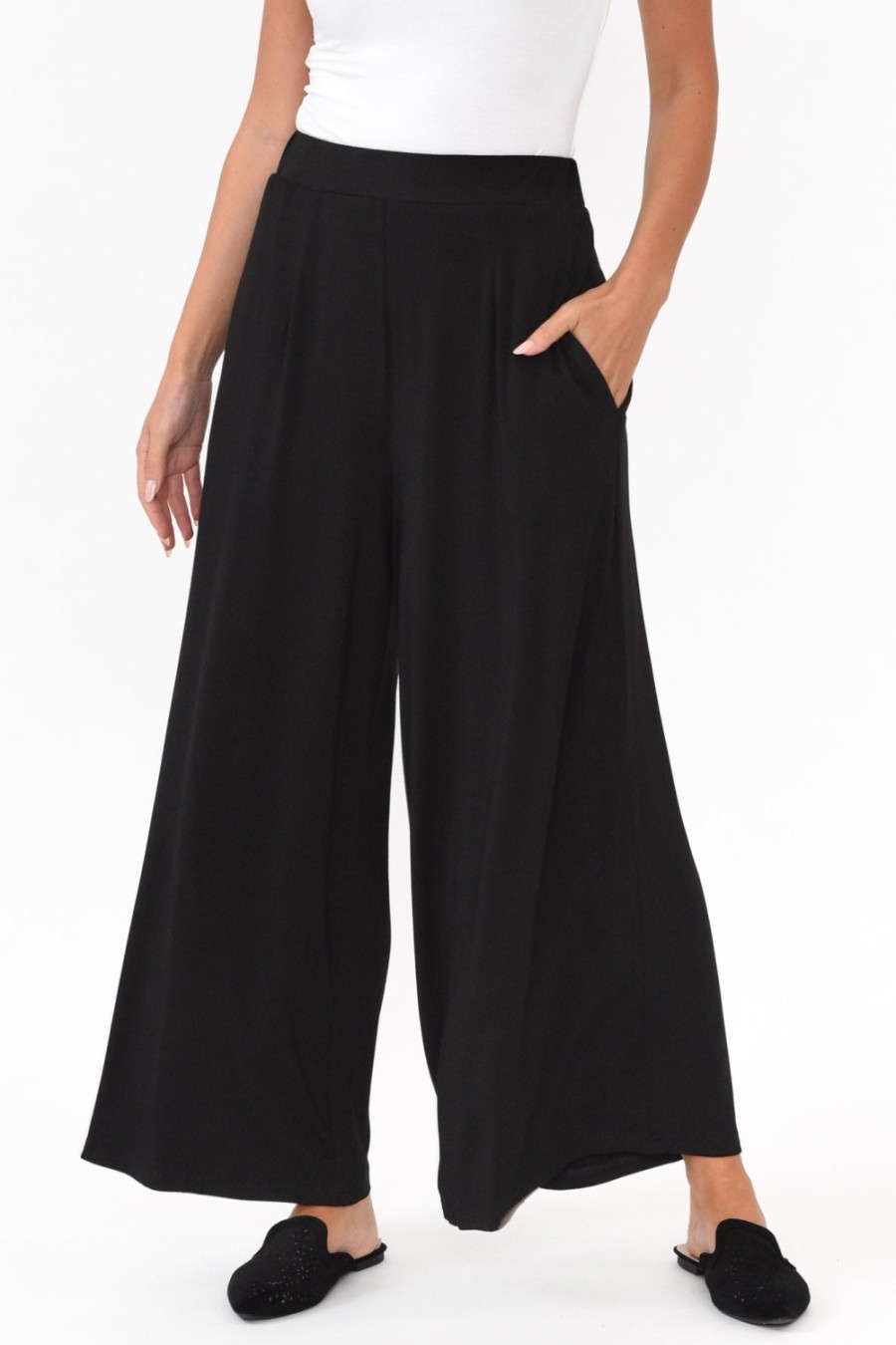 Clothing Willow Tree Pants | Lowen Black Modal Wide Leg Pant