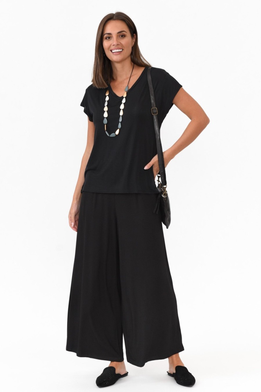 Clothing Willow Tree Pants | Lowen Black Modal Wide Leg Pant