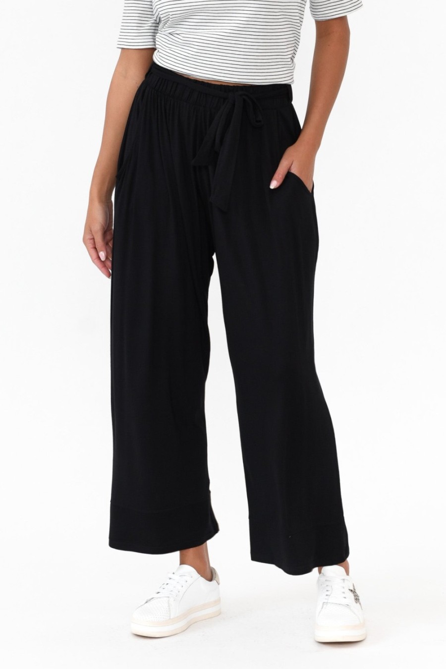 Clothing Betty Basics Pants | Moulin Black Tie Front Cropped Pant