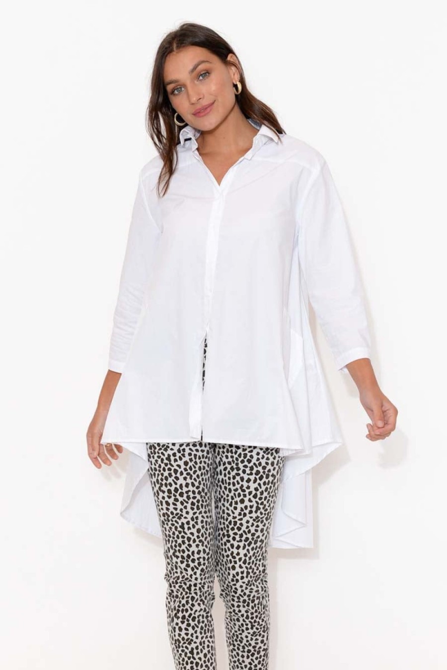 Clothing Tirelli Tunic Tops | Stevie White Cotton Poplin Swing Shirt