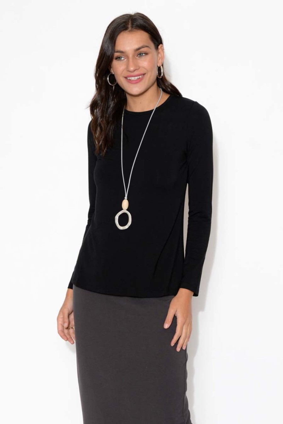 Clothing Lou Lou Sleeved Tops | Jones Black Bamboo Long Sleeve Tee