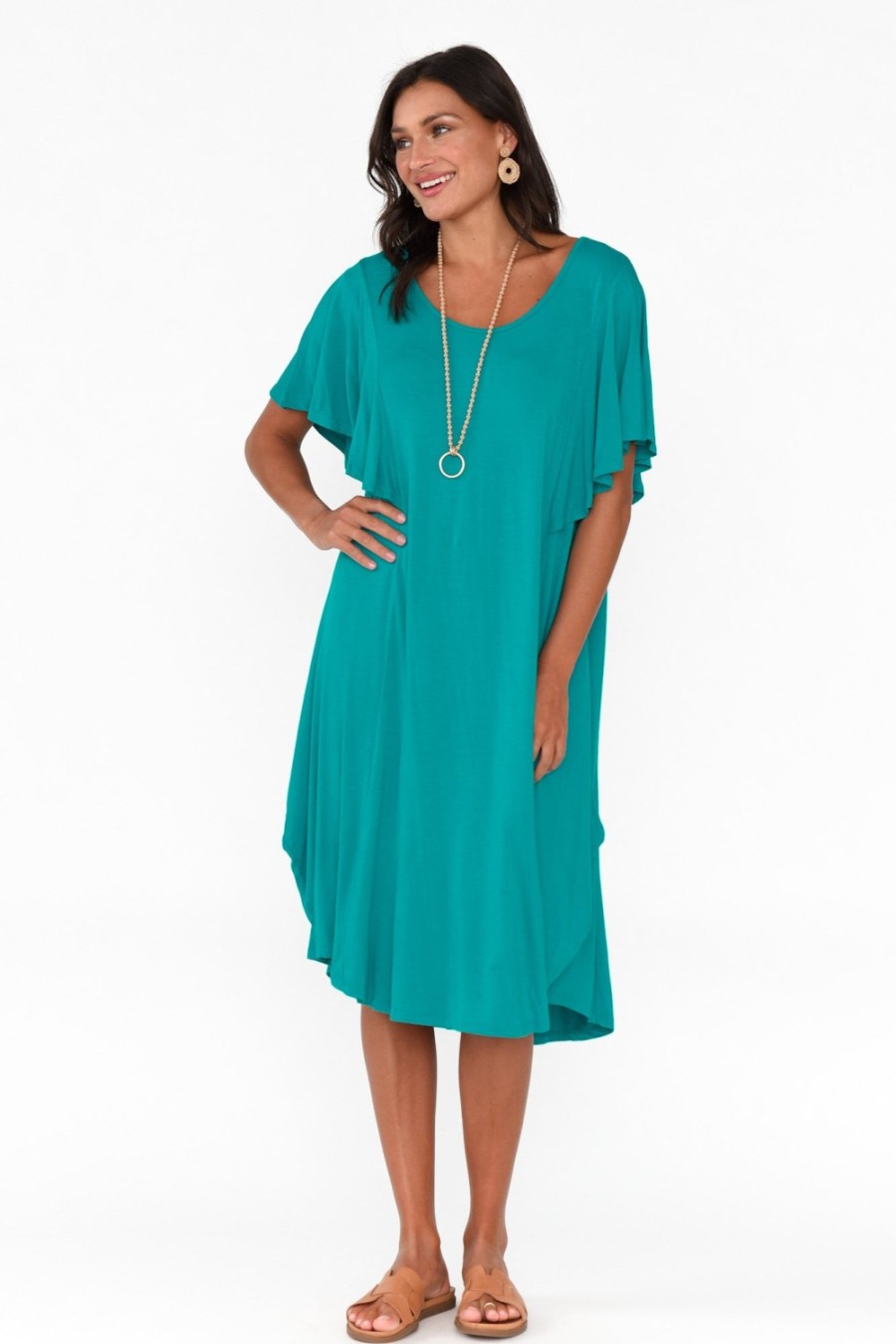 Clothing Betty Basics Below Knee Dresses | Tahiti Blue Lagoon Frill Dress