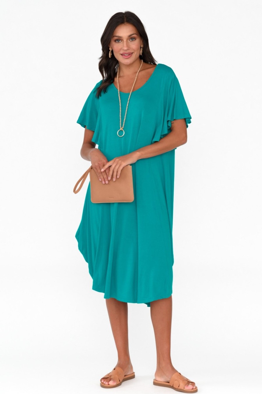 Clothing Betty Basics Below Knee Dresses | Tahiti Blue Lagoon Frill Dress