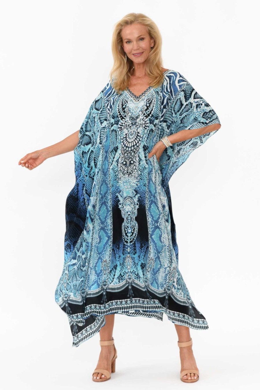 Clothing Fashion Spectrum Maxi Dresses | Blue Cobra Silk Maxi Kaftan