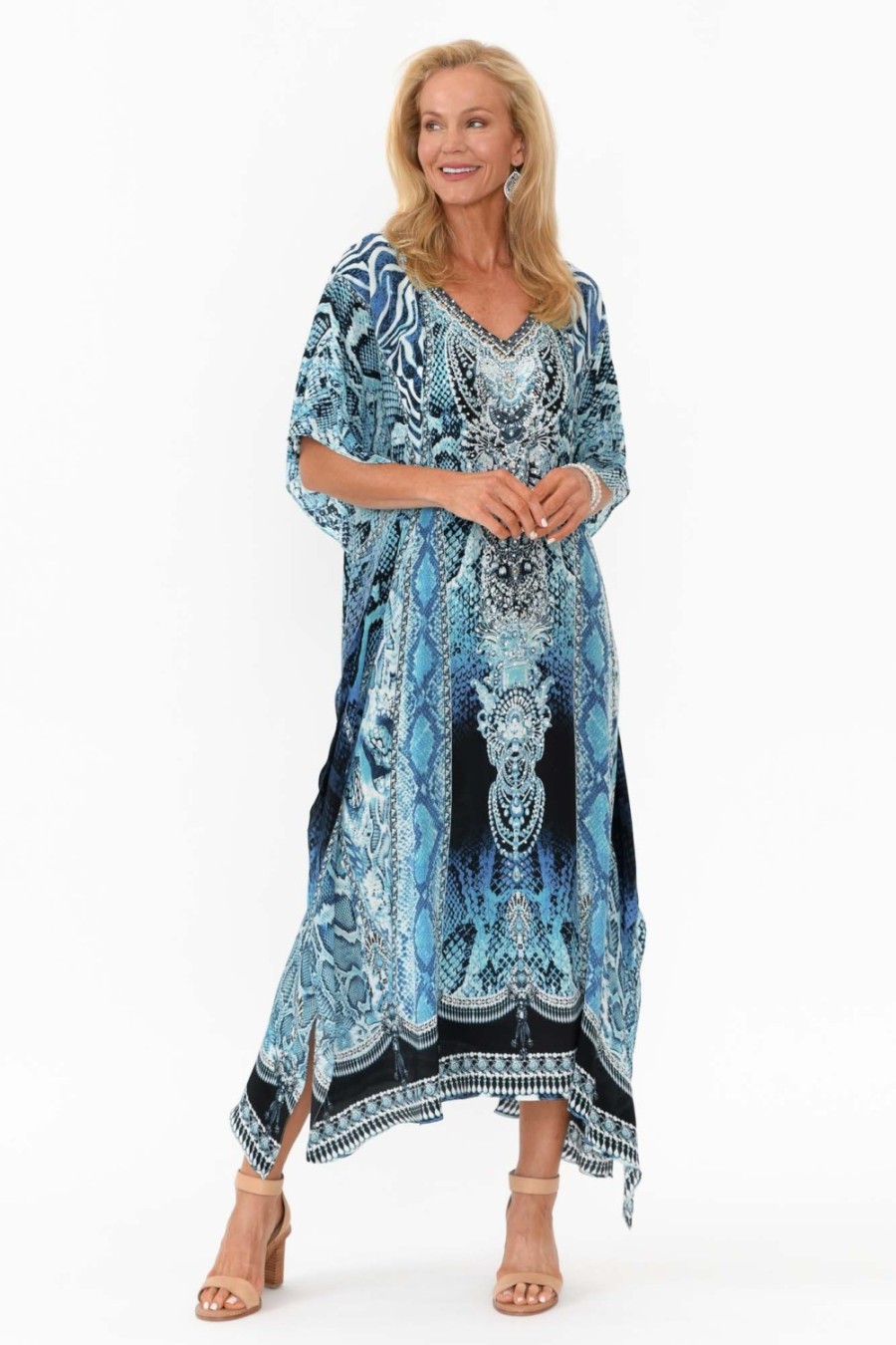 Clothing Fashion Spectrum Maxi Dresses | Blue Cobra Silk Maxi Kaftan