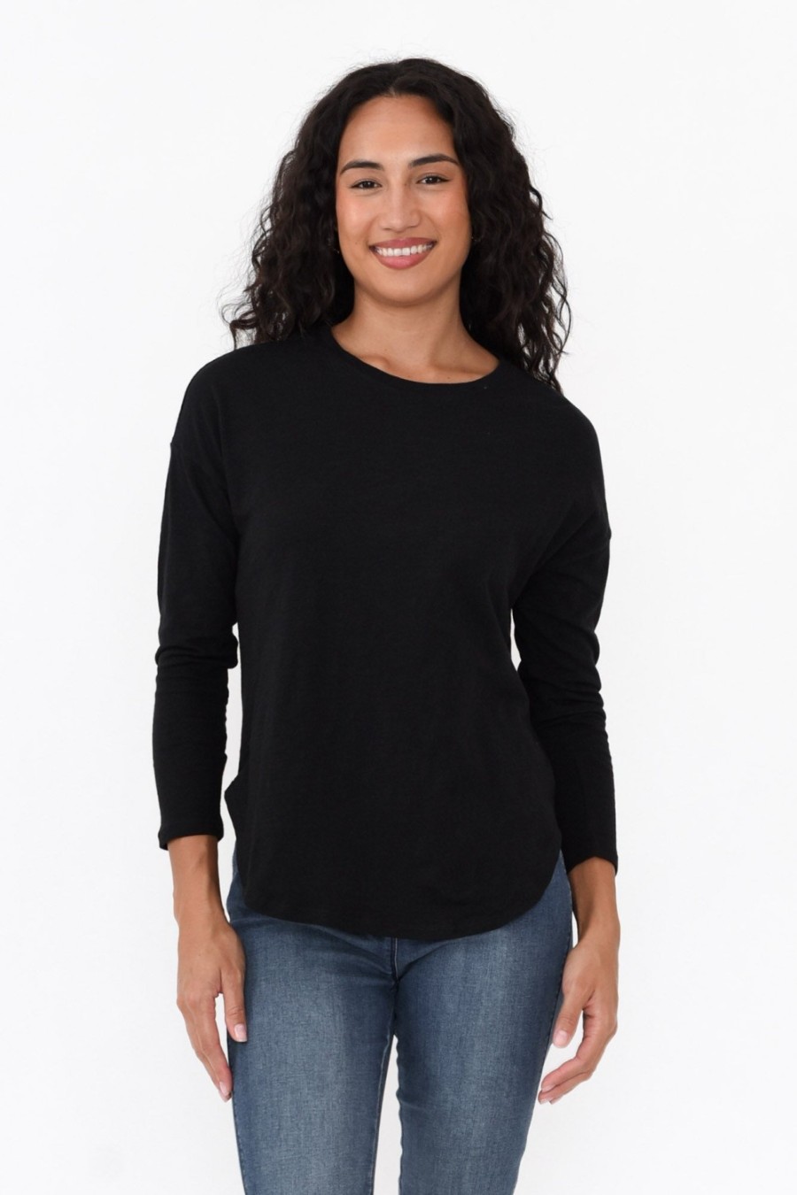 Clothing Betty Basics Cotton Tops | Jessie Black Cotton Hi Lo Top