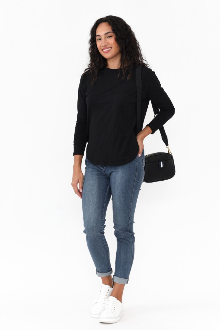 Clothing Betty Basics Cotton Tops | Jessie Black Cotton Hi Lo Top