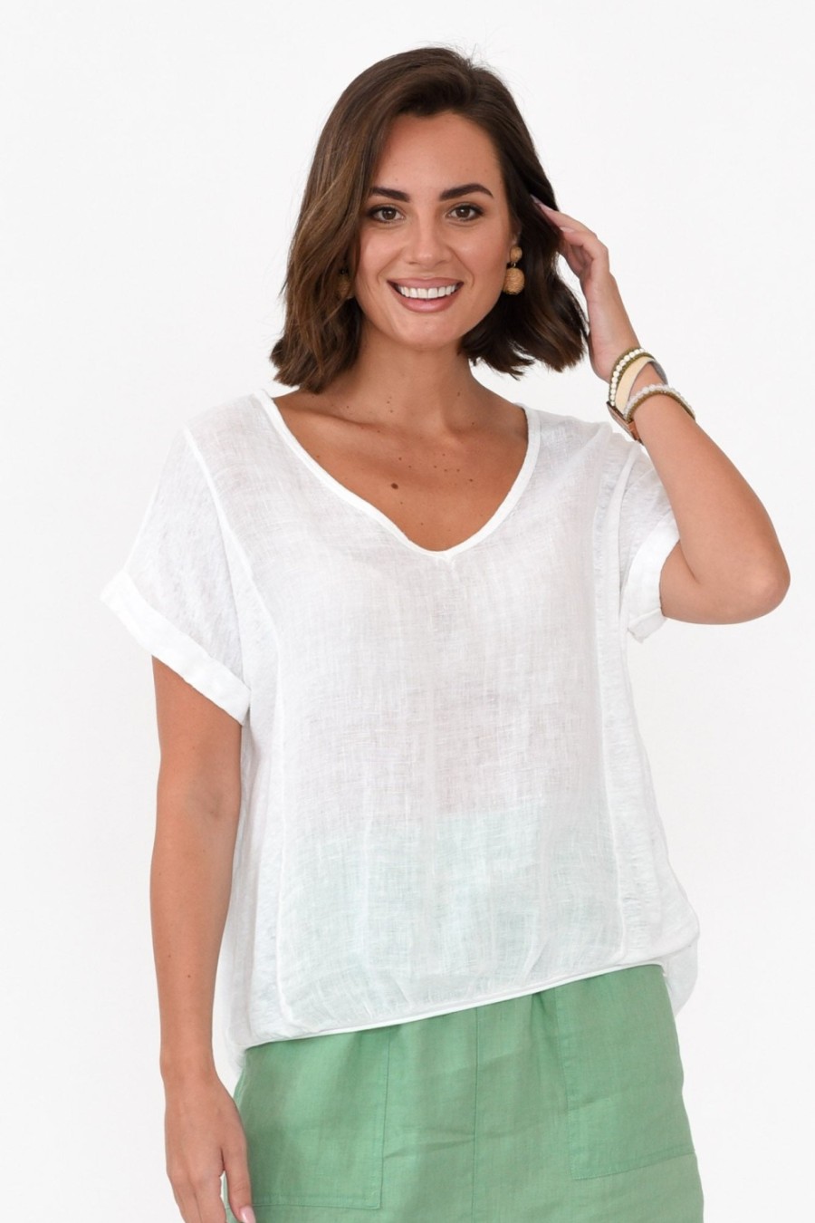 Clothing Talia Benson Linen Tops | Effie White Linen Tee