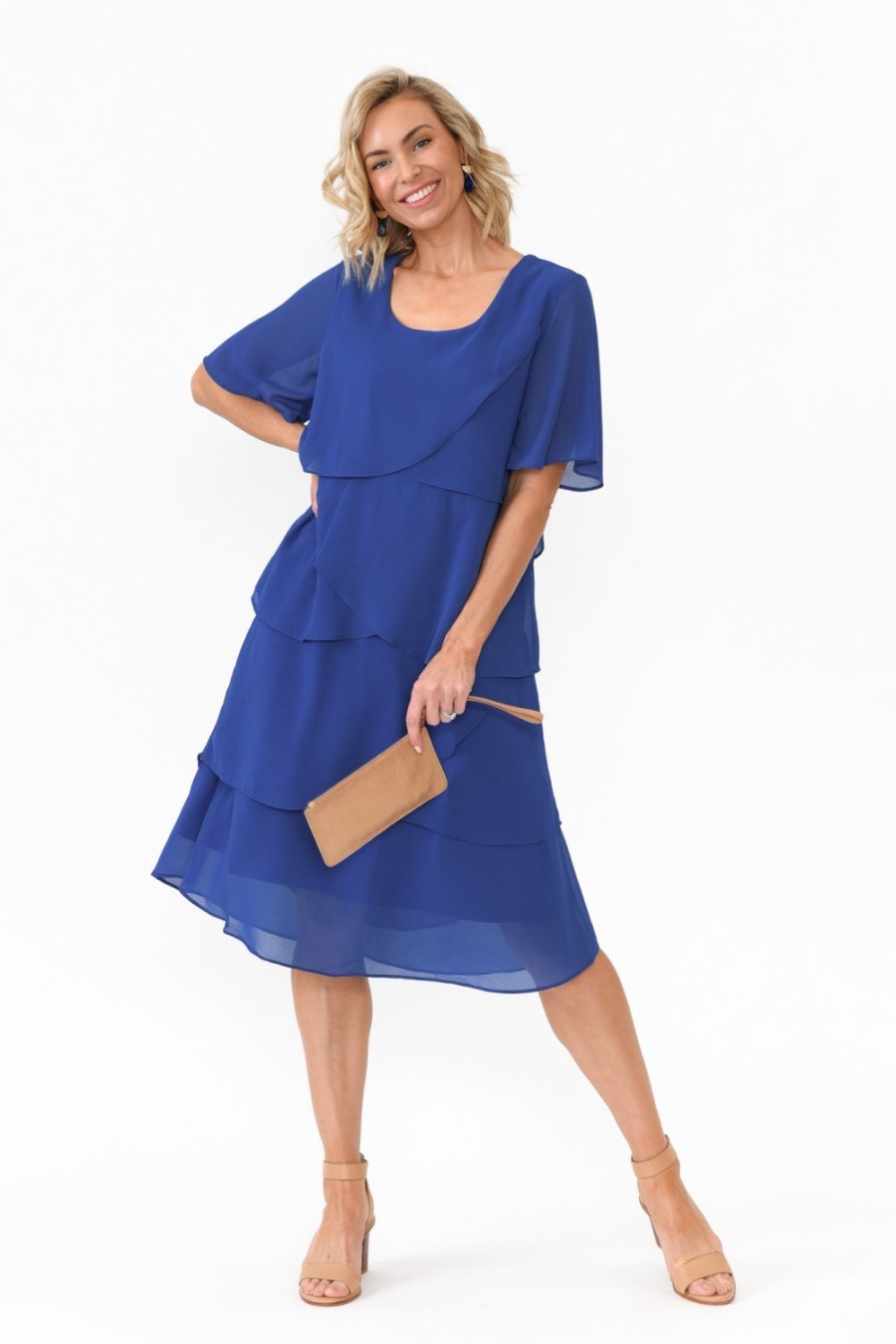 Clothing Est 22 Below Knee Dresses | Amity Cobalt Diagonal Drape Dress