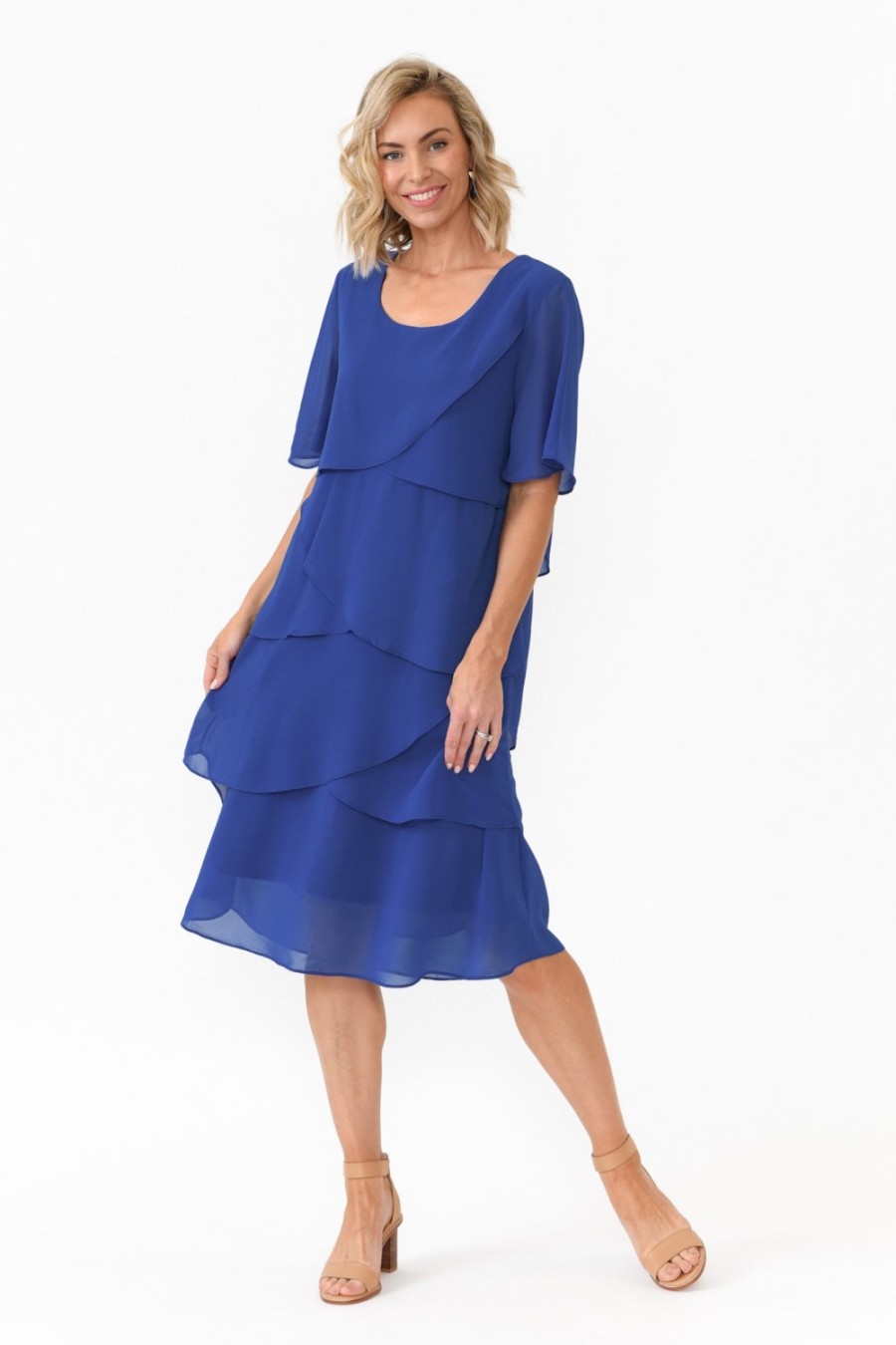 Clothing Est 22 Below Knee Dresses | Amity Cobalt Diagonal Drape Dress