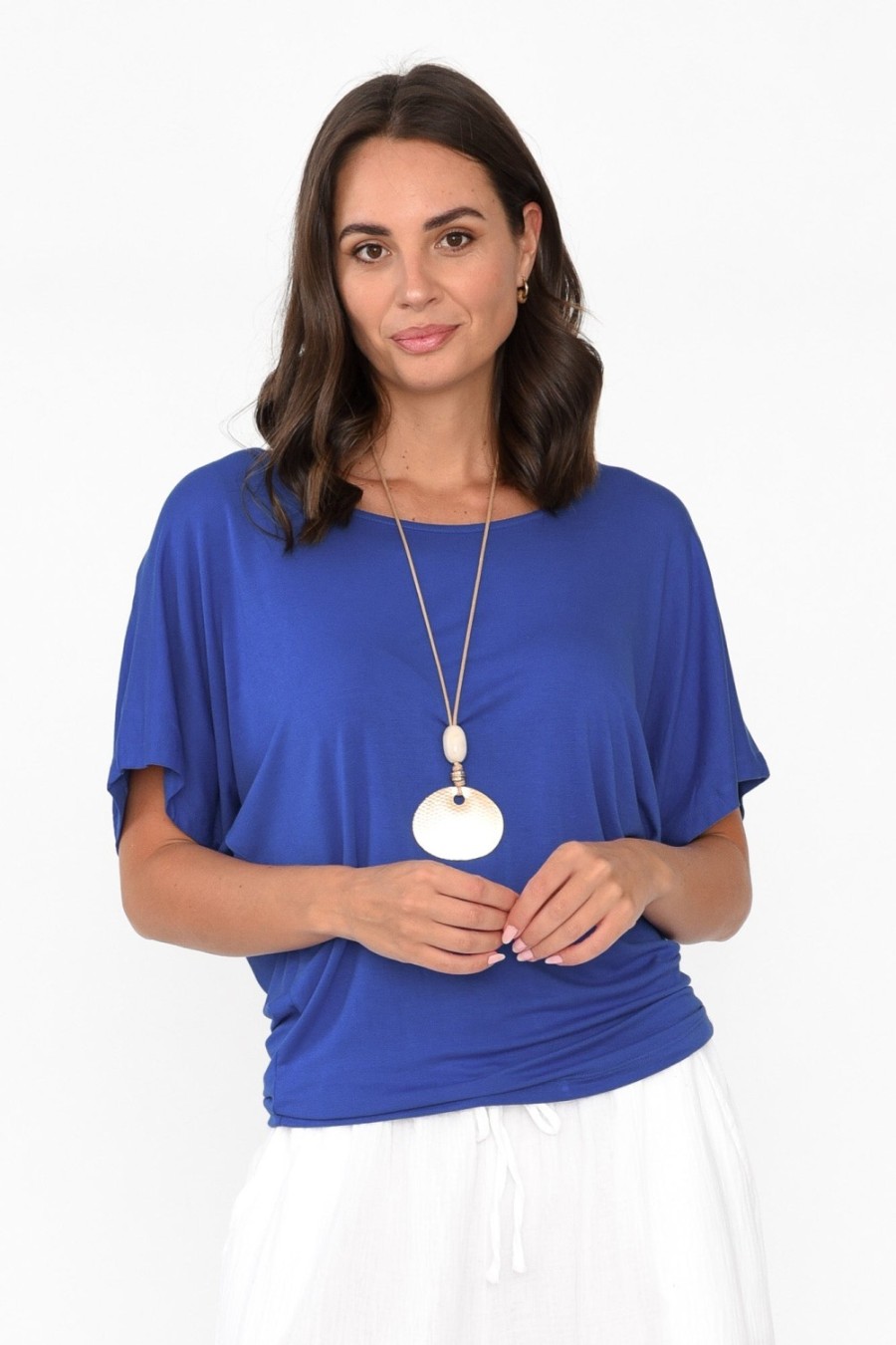 Clothing Betty Basics Sleeved Tops | Cobalt Maui Tee