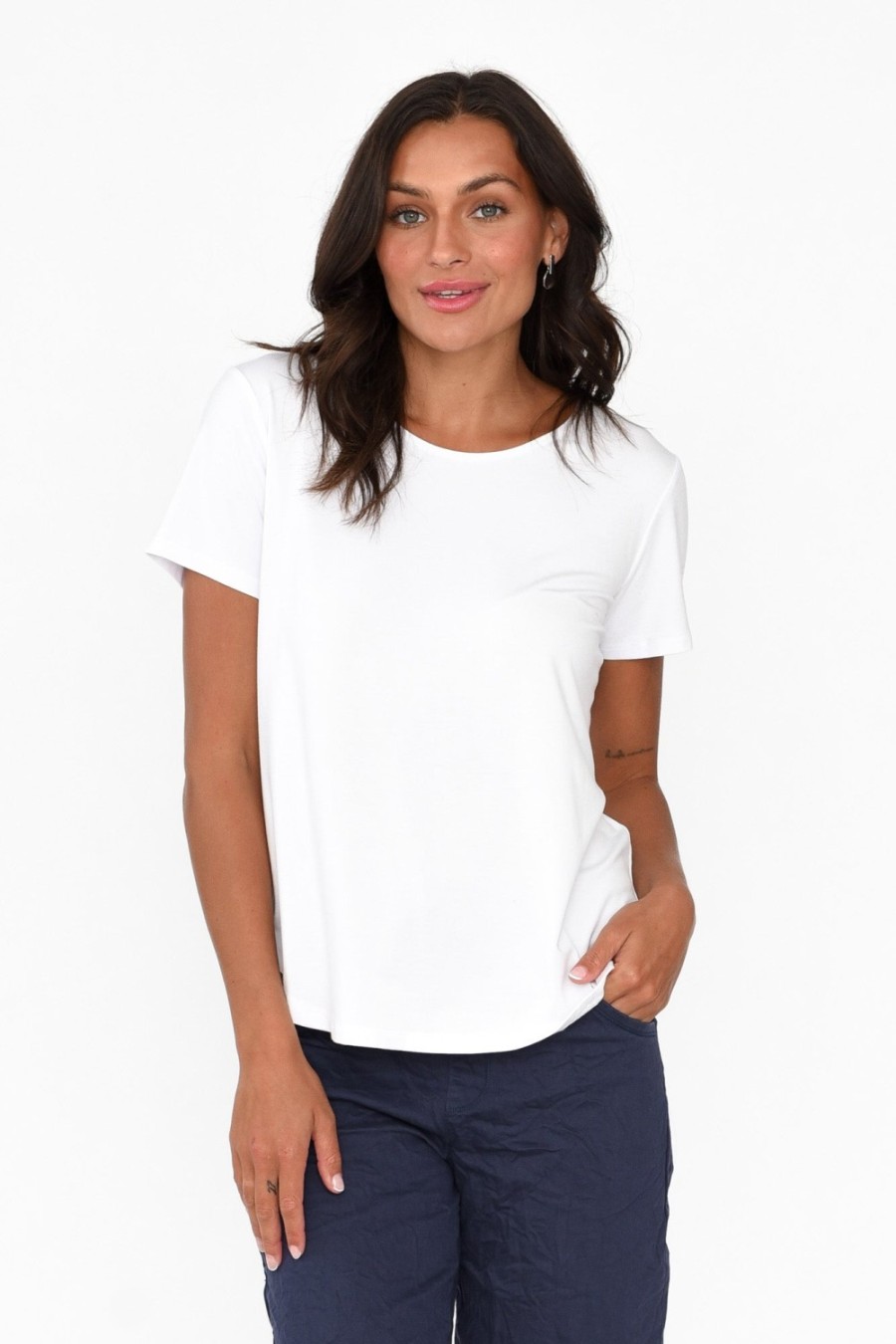 Clothing Lou Lou Sleeved Tops | Janis White Bamboo Tee