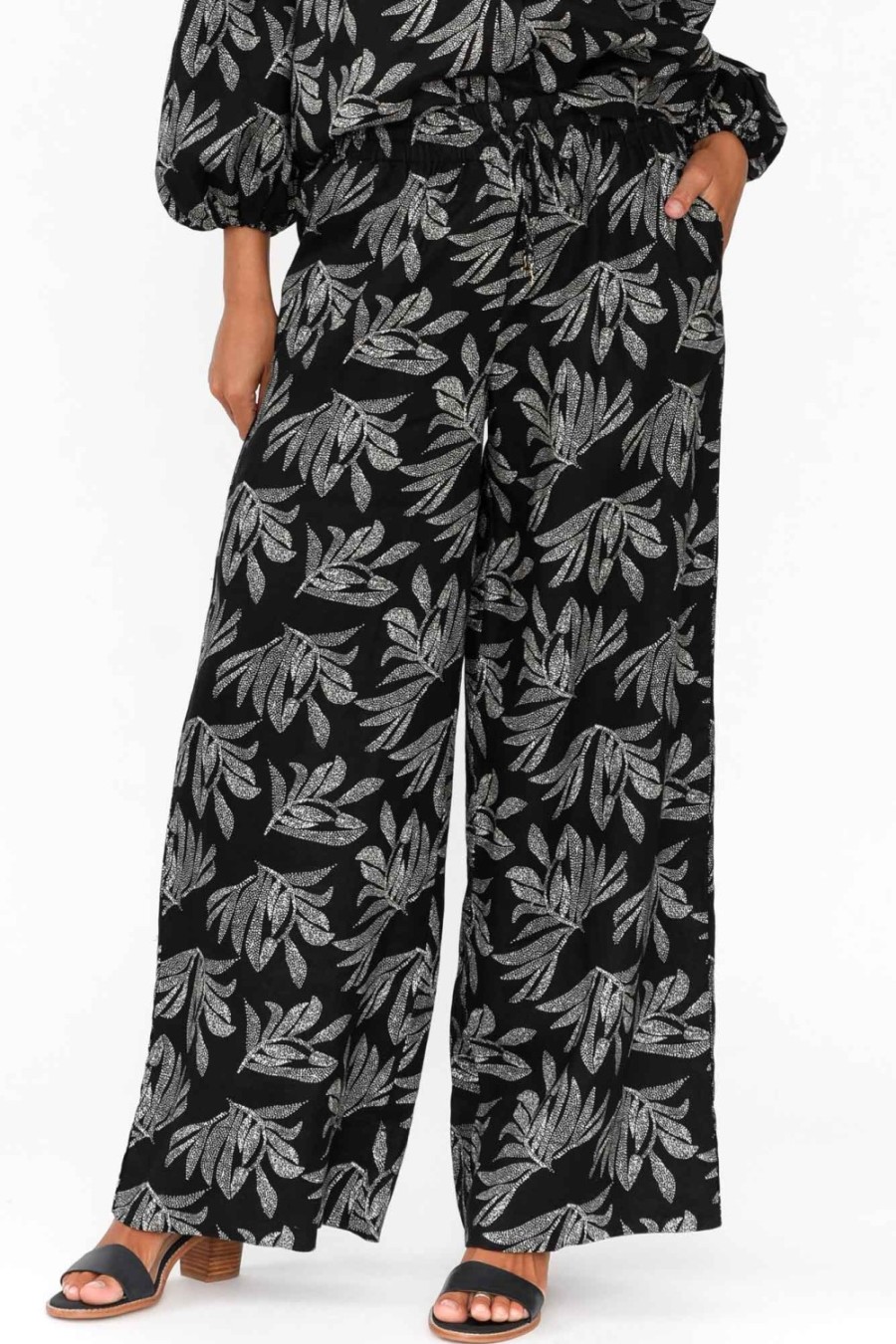 Clothing Stella Gemma Pants | Eleri Black Palm Linen Wide Leg Pant