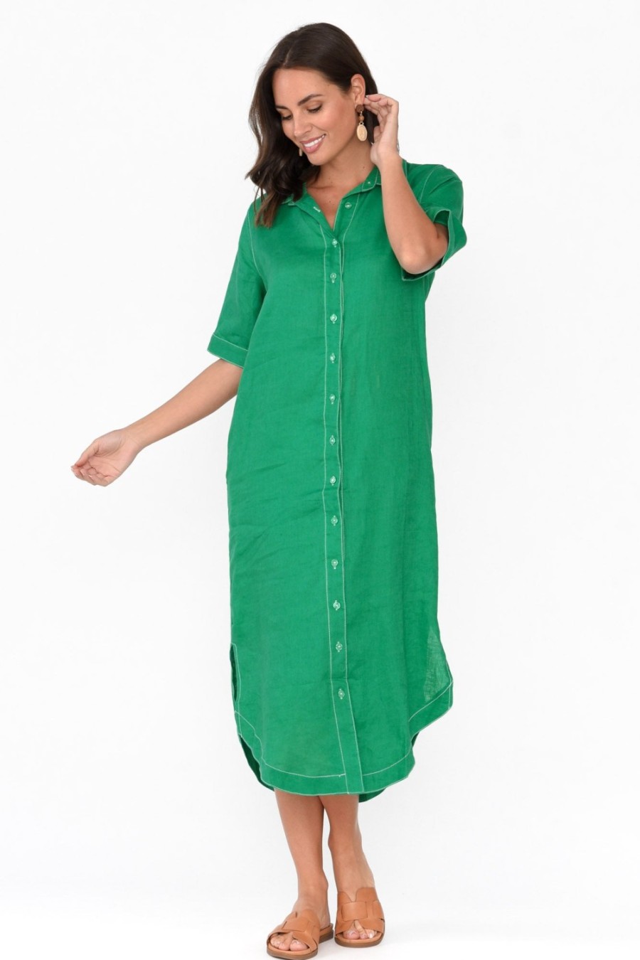 Clothing Label of Love Linen Dresses | Alaska Green Linen Shirt Dress