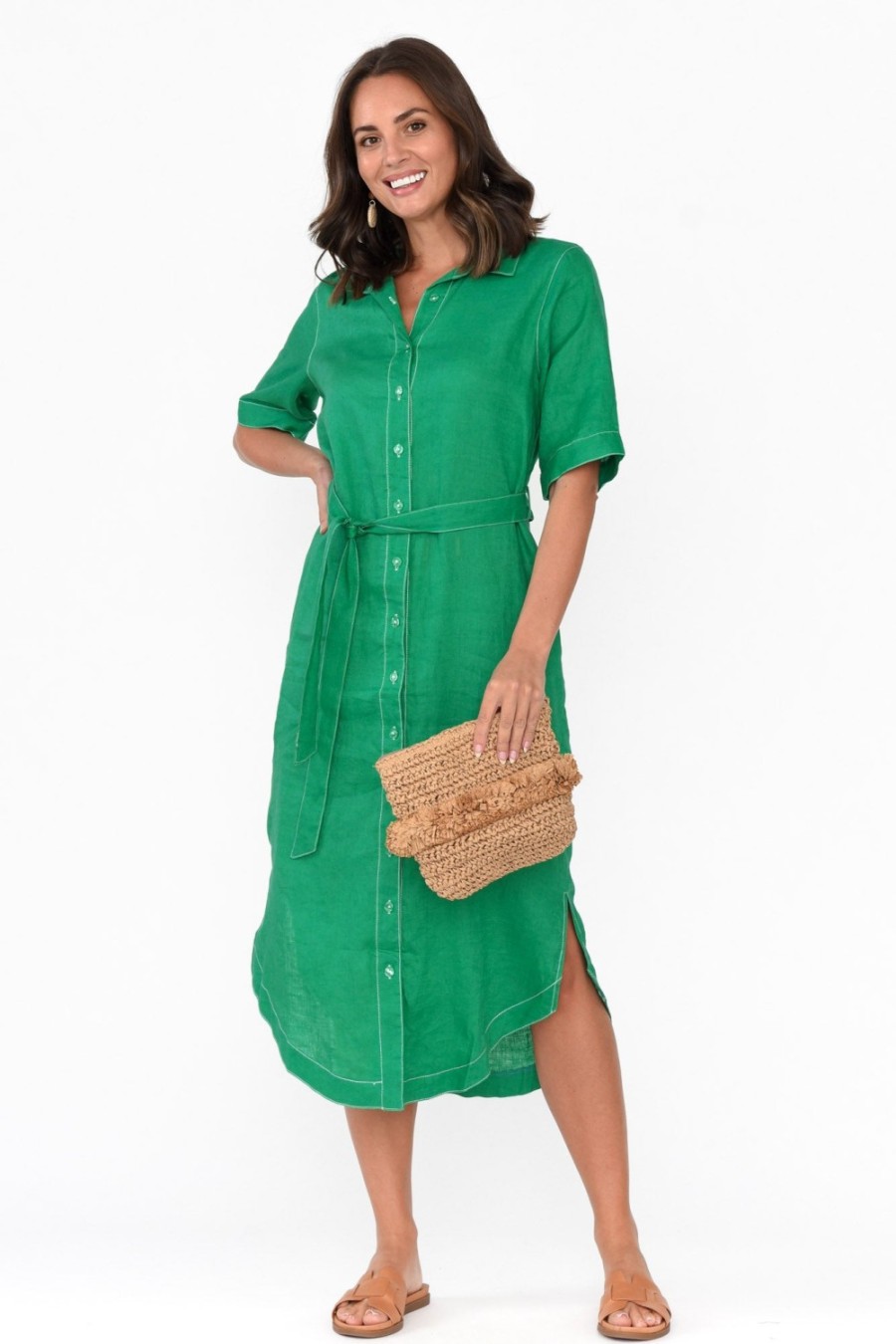 Clothing Label of Love Linen Dresses | Alaska Green Linen Shirt Dress