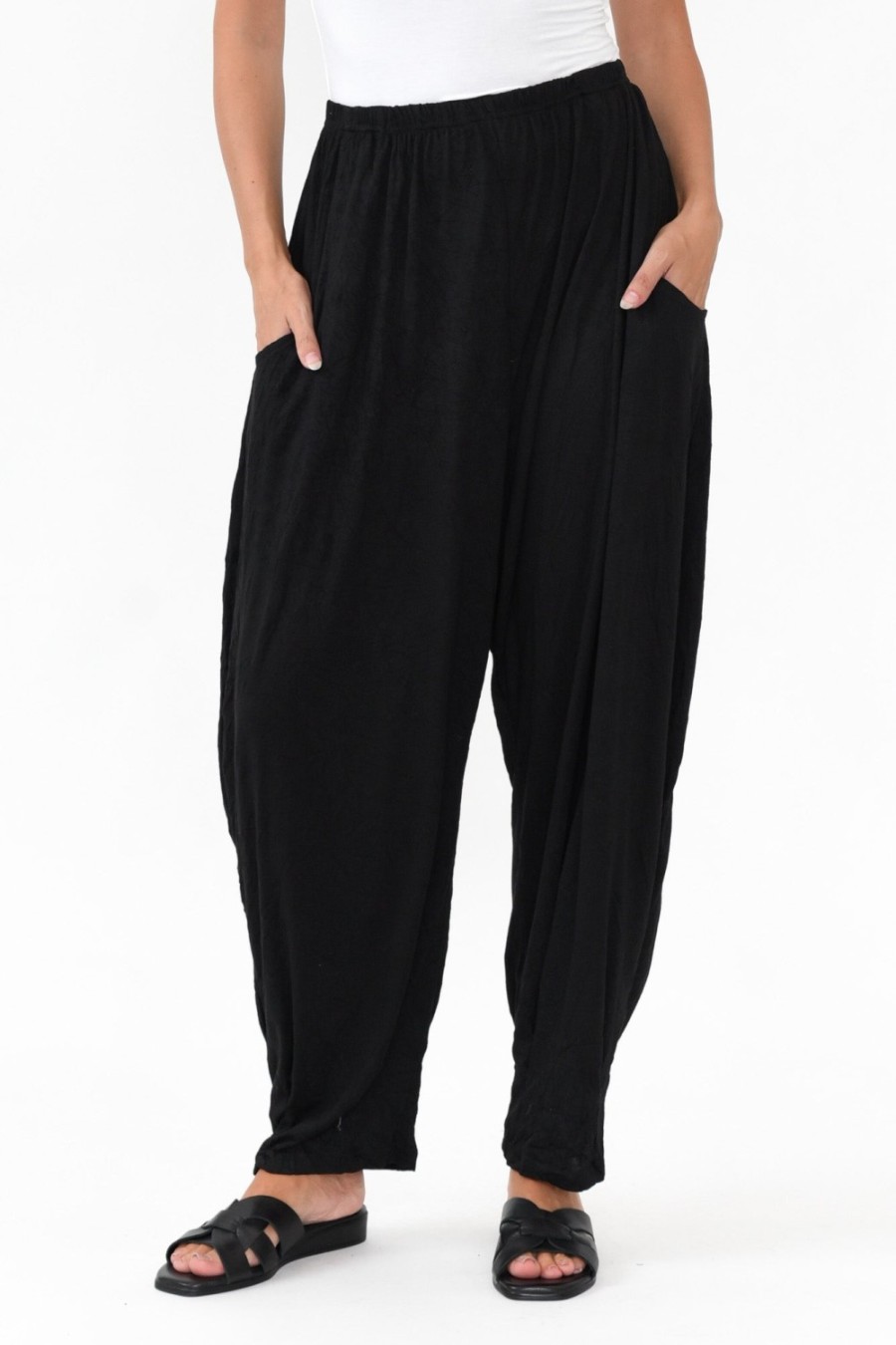 Clothing Cotton Village Pants | Rylee Black Crinkle Cotton Pant