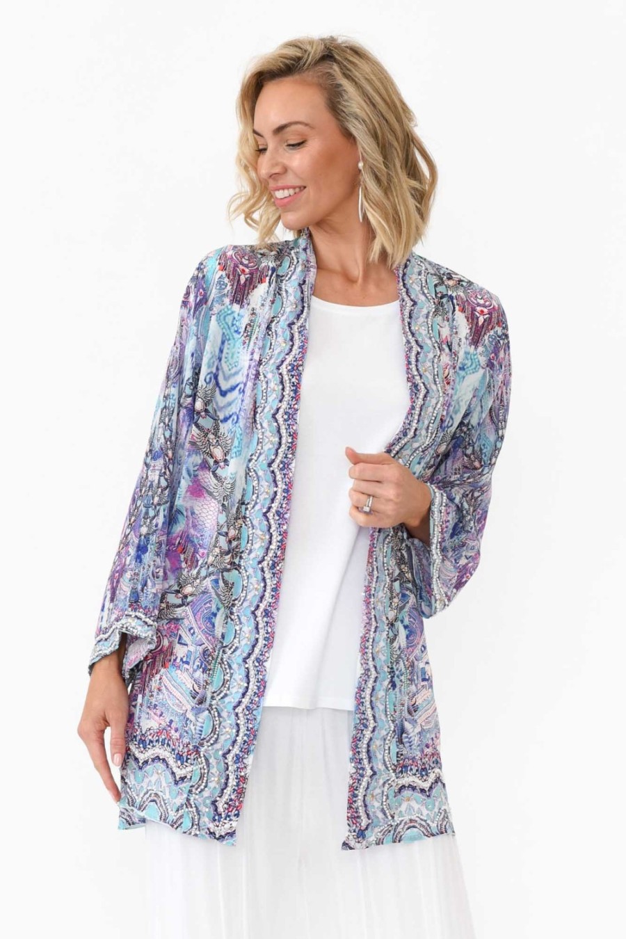 Clothing Fashion Spectrum Jackets | Zahara Blue Silk Short Kimono