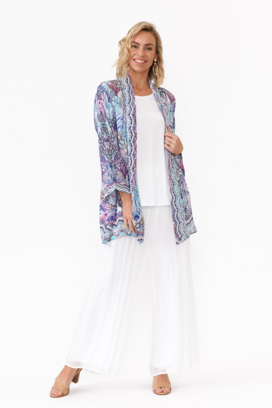 Clothing Fashion Spectrum Jackets | Zahara Blue Silk Short Kimono