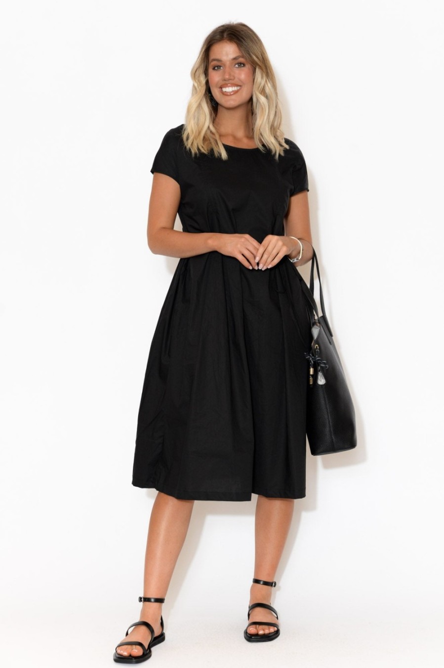 Clothing Tirelli Cotton Dresses | Josephine Black Cotton Tuck Dress